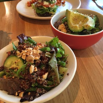 True Food Kitchen - Half orders of the med chopped salad and teriyaki Quinoa bowl. Full order of the inside out Quinoa burger. - New American Near Me - San Diego, California True Food Kitchen - Half orders of the med chopped salad and teriyaki Quinoa bowl. Full order of the inside out Quinoa burger. - New American Near Me - San Diego, California