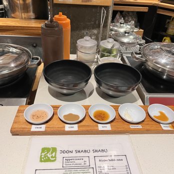 Joon Shabu Shabu - Dipping sauce samples - Hot Pot Near Me - Glendale, California Joon Shabu Shabu - Dipping sauce samples - Hot Pot Near Me - Glendale, California