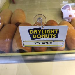 a display case of doughnuts