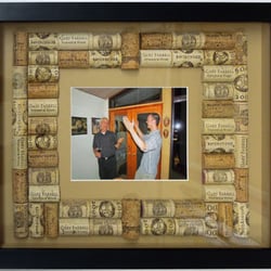 Christopher Framing & Gallery - One of our ready-made shadowbox frames completes the unique presentation for this commemorative wine cork collage photo mat.