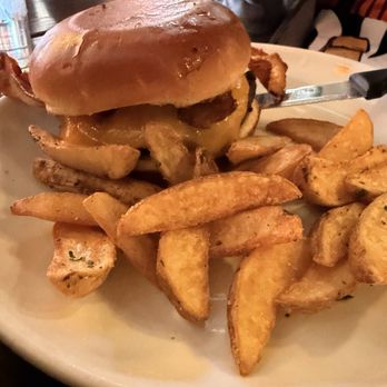 The Heights - Hamburger with fries - New American Near Me - Dallas, Texas