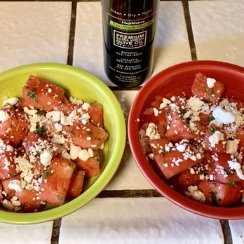 Amphora Nueva - Castro Valley - Watermelon Salad with Hojiblanca Olive Oil - Olive Oil Near Me - Castro Valley, California Amphora Nueva - Castro Valley - Watermelon Salad with Hojiblanca Olive Oil - Olive Oil Near Me - Castro Valley, California