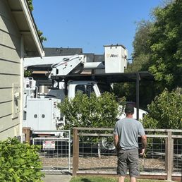 Using our yard for the bucket truck. Using our yard for the bucket truck.