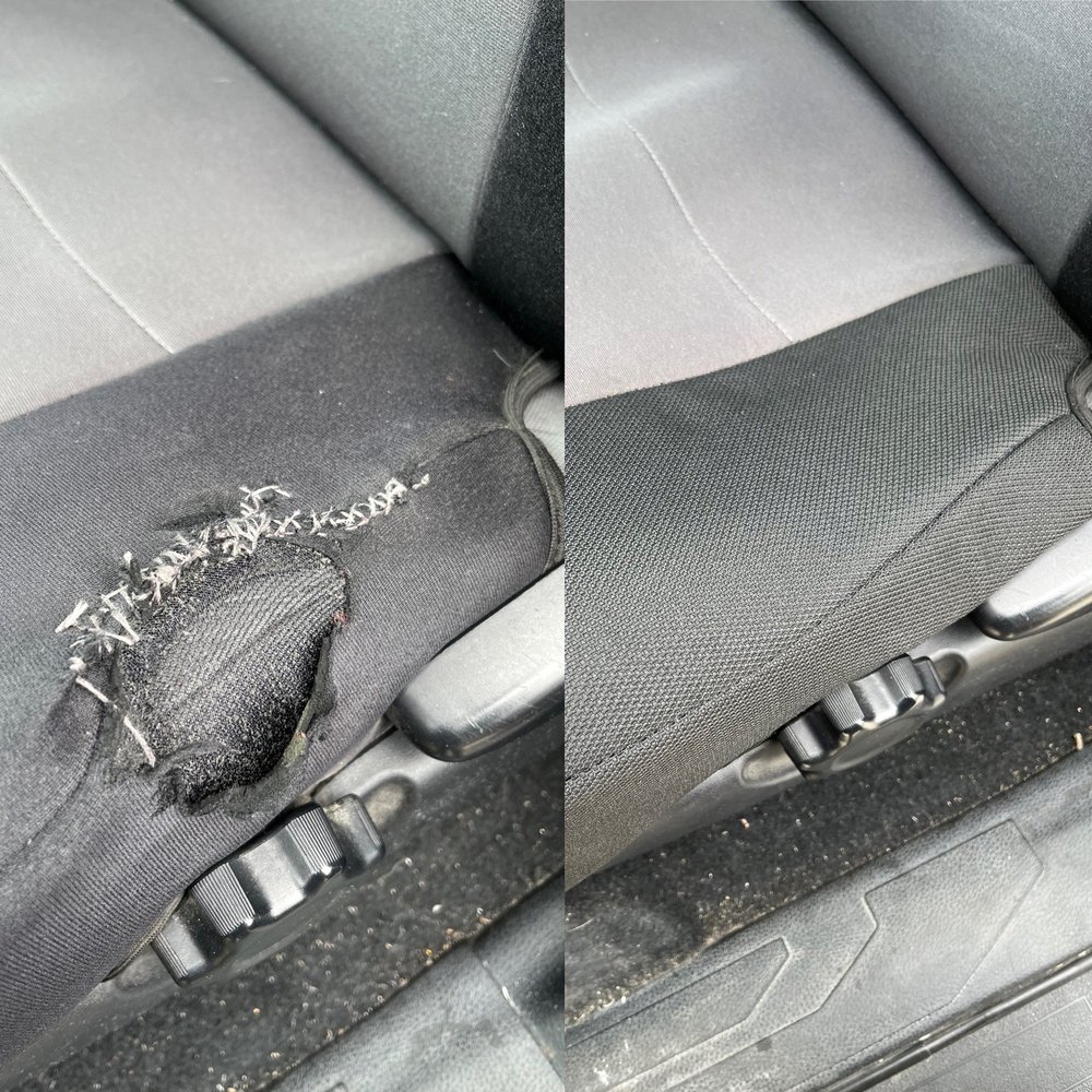 Before and after - car seat cover repair Before and after - car seat cover repair