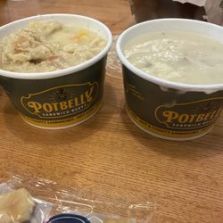 Potbelly sandwich works - Chicken pot pie cup of soup and loaded, baked potato cup of soup