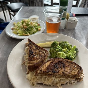 Kacey's Seafood - Mahi Reuben with broccoli and side Caesar salad with Victoria beer - Seafood Near Me - Sarasota, Florida Kacey's Seafood - Mahi Reuben with broccoli and side Caesar salad with Victoria beer - Seafood Near Me - Sarasota, Florida
