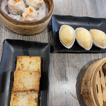 Dumpling House - C4. Pan-Fried Turnip Cake pork and B7. Fresh Shrimp and Pork Dumplings C9. Deep-Fried Meat Dumplings - Dim Sum Near Me - San Francisco, California