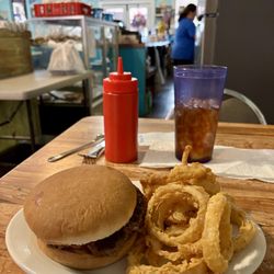 Orsak's Cafe - Burger, onion rings, and tea.
