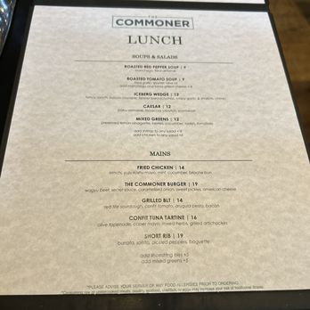 The Commoner - Lunch Menu - New American Near Me - Pittsburgh, Pennsylvania