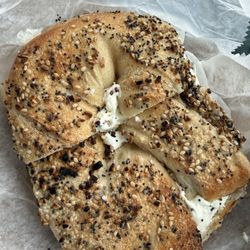 Yorktown Bagels & Bialys - Everything bagel toasted with jalapeño cream cheese