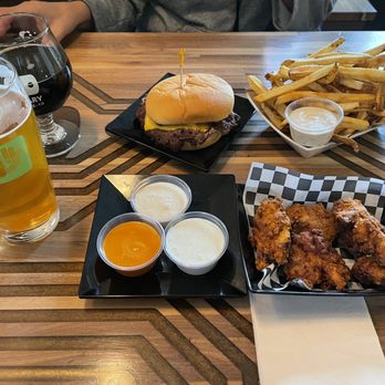Binary Brewing - Happy Hour smashburger, fries & chicken bites baskets . $5 , $5, $5 - Beer Bar Near Me - Beaverton, Oregon