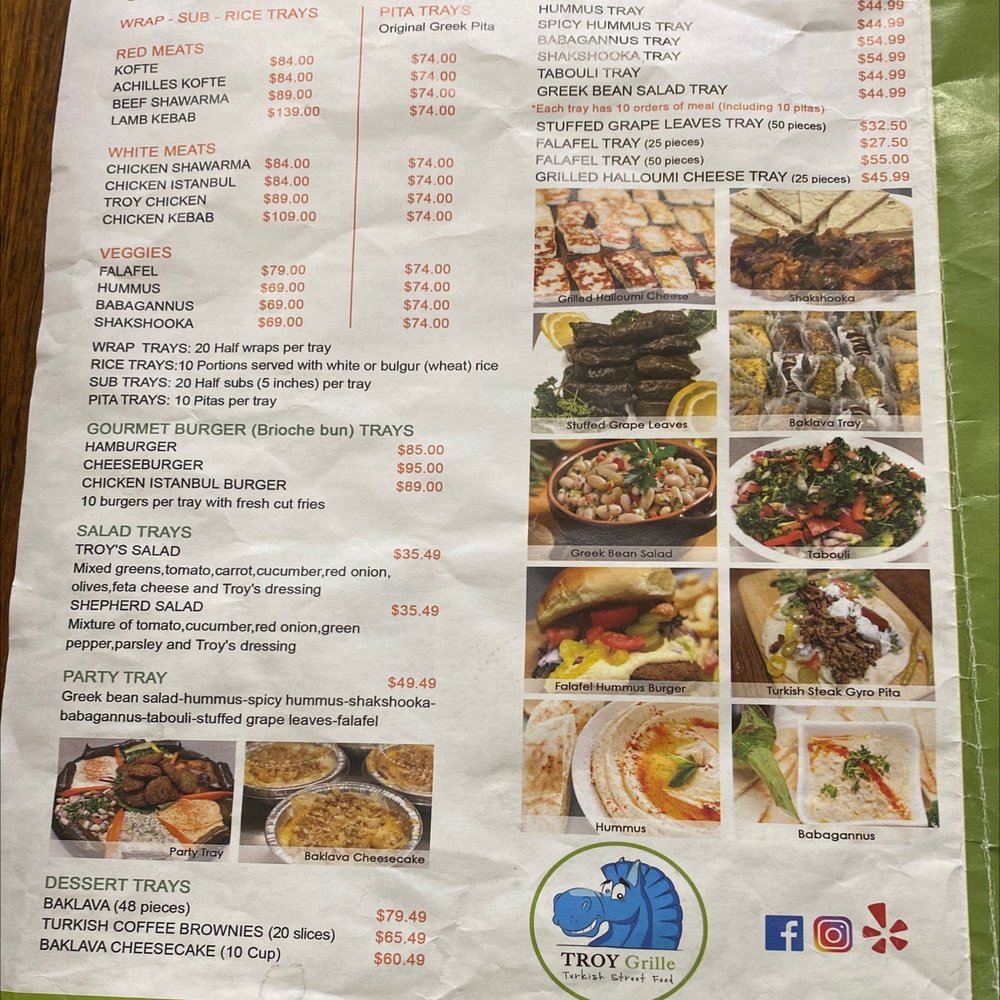 Troy Grille - the menu for the restaurant - Mediterranean Near Me - Kent, Ohio Troy Grille - the menu for the restaurant - Mediterranean Near Me - Kent, Ohio
