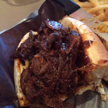Big Bone BBQ and Wicked Wings - Beef brisket. Very tended but a little too much BBQ sauce for my liking. - Barbeque Near Me - Barrie, Ontario Big Bone BBQ and Wicked Wings - Beef brisket. Very tended but a little too much BBQ sauce for my liking. - Barbeque Near Me - Barrie, Ontario