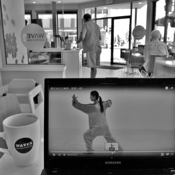 Waves Coffee House - Tai chi on laptop at Waves - Coffee & Tea Near Me - New Westminster, British Columbia Waves Coffee House - Tai chi on laptop at Waves - Coffee & Tea Near Me - New Westminster, British Columbia