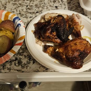Roasty Chicken - Some 1/2 chicken & and garlic potatoes... enough given for two meals - Salad Near Me - Houston, Texas Roasty Chicken - Some 1/2 chicken & and garlic potatoes... enough given for two meals - Salad Near Me - Houston, Texas