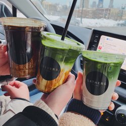 Gathers Tea Bar - Brown Sugar Hojicha, Brown Sugar Matcha Latte, Black Sesame Matcha Latte