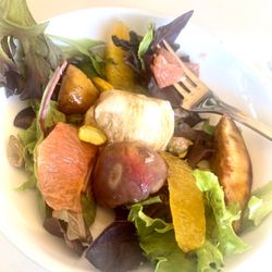 Greens Restaurant - Grilled peach and burrata salad - with grapefruit and orange sections - soooo good!