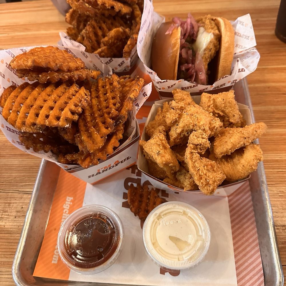 Big Chicken - Shaq Attack Bigger Popcorn Chicken Sweet Potato Waffle Fries - Burgers Near Me - Gilbert, Arizona Big Chicken - Shaq Attack Bigger Popcorn Chicken Sweet Potato Waffle Fries - Burgers Near Me - Gilbert, Arizona