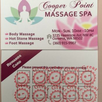 Cooper Point Massage Spa - I'm so happy that next time I get a free 30 minutes foot massage!! - Massage Near Me - Olympia, Washington Cooper Point Massage Spa - I'm so happy that next time I get a free 30 minutes foot massage!! - Massage Near Me - Olympia, Washington