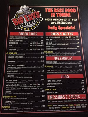 Menu photo 2 Big Erv's Bar and Grill Horace, ND Menu photo 2 Big Erv's Bar and Grill Horace, ND