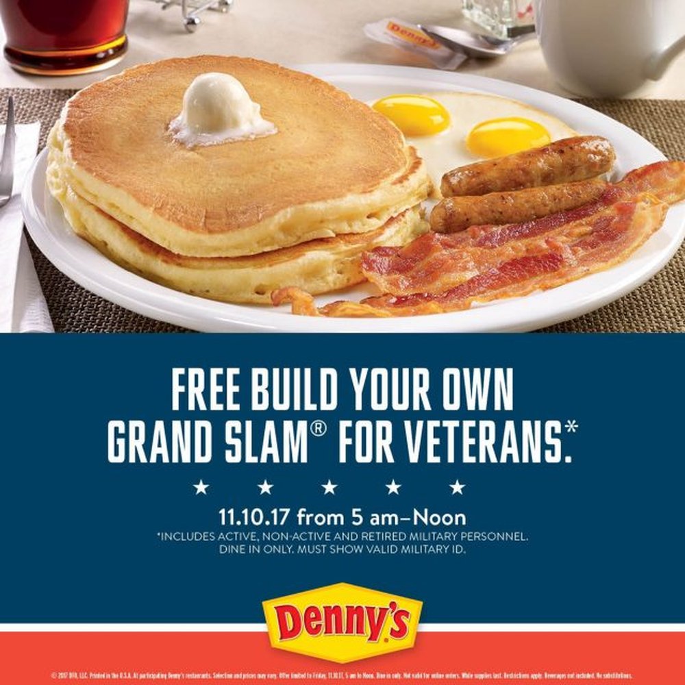 Denny's - Denny's is grateful to Veterans and GIs as HAS daily Military and Veterans Discount and free meal on Veterans Day. - American Near Me - Reno, Nevada Denny's - Denny's is grateful to Veterans and GIs as HAS daily Military and Veterans Discount and free meal on Veterans Day. - American Near Me - Reno, Nevada
