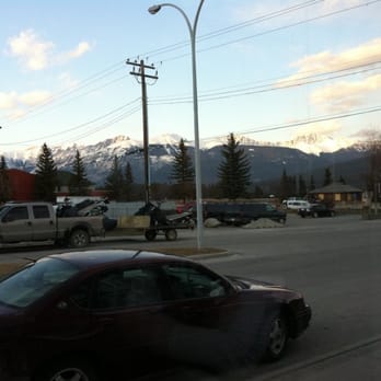 Olive Bistro & Lounge - View from our seat in the restaurant.  Look forward to seeing the sun go down over the mountains - Canadian (New) Near Me - Jasper, Alberta