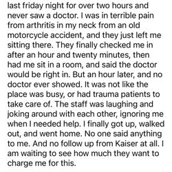 Kaiser Permanente Walnut Creek Medical Center - A family friend posted on a next-door neighbor about his experience at the ER