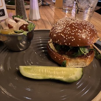 Innovo Kitchen - Lamb Burger with a salad - American Near Me - Latham, New York Innovo Kitchen - Lamb Burger with a salad - American Near Me - Latham, New York
