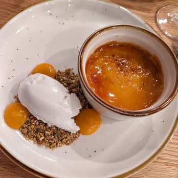 The Speckled Egg - Kevin's Monday dinner,  Creme brulee, roasted nuts & seeds, orange marmalade, coconut sorbet - Breakfast & Brunch Near Me - Pittsburgh, Pennsylvania