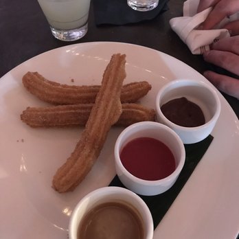 Anejo - Churros were good. Came w/ apple cinnamon, chocolate, & strawberry dipping sauce. Didn't care for any of them. - Mexican Near Me - New York, New York Anejo - Churros were good. Came w/ apple cinnamon, chocolate, & strawberry dipping sauce. Didn't care for any of them. - Mexican Near Me - New York, New York