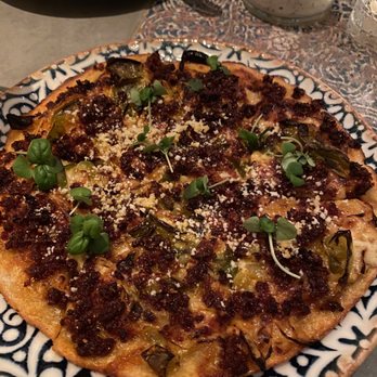 Mariel - Chorizo Pizza (Pizza Menu) - Cuban Near Me - Boston, Massachusetts Mariel - Chorizo Pizza (Pizza Menu) - Cuban Near Me - Boston, Massachusetts