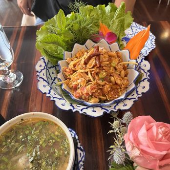 LaoTable - Crispy Sticky Rice Salad (G) "nam khao" and  Tom-Zaab Beef - Laotian Near Me - San Francisco, California