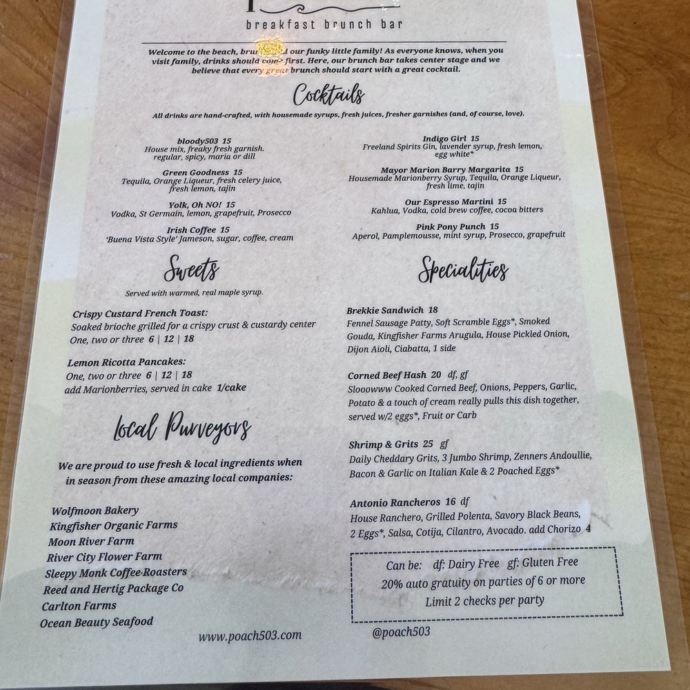 Poach 503 - Menu - Breakfast & Brunch Near Me - Manzanita, Oregon Poach 503 - Menu - Breakfast & Brunch Near Me - Manzanita, Oregon