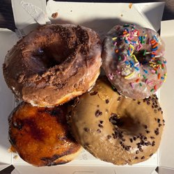 Tantrum Doughnut - Top (L to R): milk and cookies, birthday cake Bottom: crème brûlée, espresso