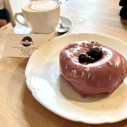 Donuterie - Blueberry donut and flat white