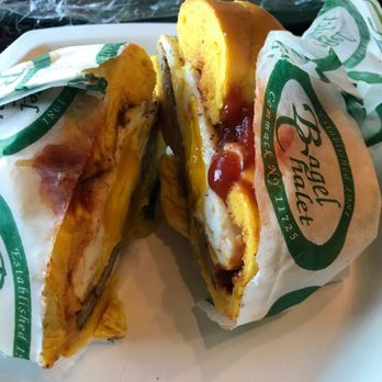 Bagel Chalet - Sausage,egg over medium w/cheese,spk on an egg bagel. Yum - Bagels Near Me - Commack, New York Bagel Chalet - Sausage,egg over medium w/cheese,spk on an egg bagel. Yum - Bagels Near Me - Commack, New York