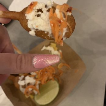 The Rec Room - Mini corn dog VS my thumb nail lol - Bowling Near Me - Edmonton, Alberta