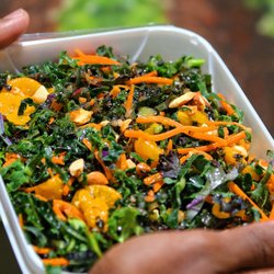 Zookz Sandwiches - No. 9  Kale, mandarin oranges, roasted almonds, and Zookz sweet & sassy dressing. A great vegetarian / vegan salad.