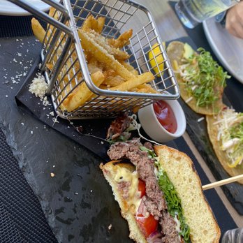 Beeside Balcony - Beeside Balcony Burger and Frites Plate - Mediterranean Near Me - Del Mar, California Beeside Balcony - Beeside Balcony Burger and Frites Plate - Mediterranean Near Me - Del Mar, California