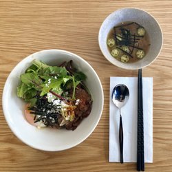 Torissong - Ox tongue don Okra and silken tofu miso soup