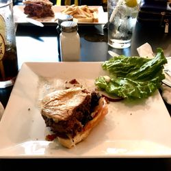 8/2/23 Ivoryton Tavern "Monster Burger", w/cheese, bacon, LTO, hold the fries please. A FULL 1/2 lb of ground beef.
