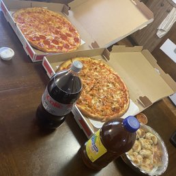 Half pepperoni half cheese pie. Chicken & tomato pie. Garlic knots. Half pepperoni half cheese pie. Chicken & tomato pie. Garlic knots.