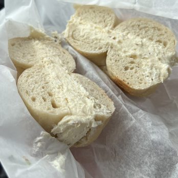 Pigeon Bagels - Plain bagel with fig and honey schmear, you can see how generously thick they lay on that cream cheese! - Bagels Near Me - Pittsburgh, Pennsylvania