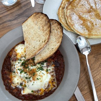 Redbird - Basque baked eggs and blueberry ricotta pancakes - New American Near Me - Los Angeles, California Redbird - Basque baked eggs and blueberry ricotta pancakes - New American Near Me - Los Angeles, California