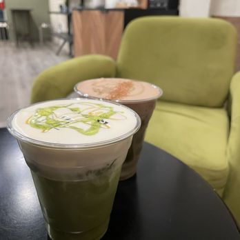 Danzzan - Matcha Danzan (front) little forest latte (back) - Cafes Near Me - Rowland Heights, California Danzzan - Matcha Danzan (front) little forest latte (back) - Cafes Near Me - Rowland Heights, California