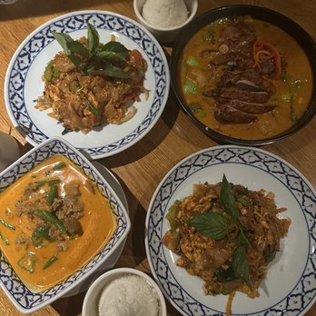 Thai Villa - Kea Mao with Chicken, Massamun Curry with Crispy Duck, and Panang Curry with Beef - Thai Near Me - New York, New York