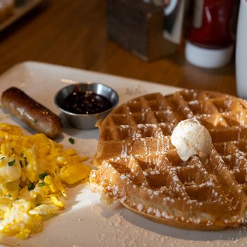 First Watch - Trifecta: Waffle, scrambled eggs and sausage link. - Breakfast & Brunch Near Me - Troy, Michigan