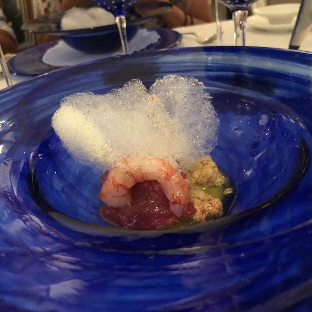 La Caravella - Shrimp with Lemon foam, and assorted crudo - Italian Near Me - Amalfi, SA La Caravella - Shrimp with Lemon foam, and assorted crudo - Italian Near Me - Amalfi, SA