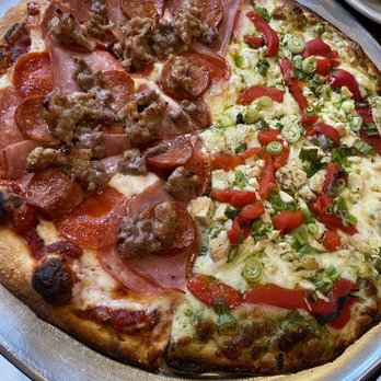 CyBelle's Front Room - Thin crust 1/2 chicken on the green. 1/2 meat pie. Yummy!! - Pizza Near Me - San Francisco, California