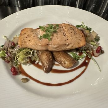 Albert's Restaurant - Salmon entree with fingerling potatoes and frisée salad. - American Near Me - San Diego, California Albert's Restaurant - Salmon entree with fingerling potatoes and frisée salad. - American Near Me - San Diego, California